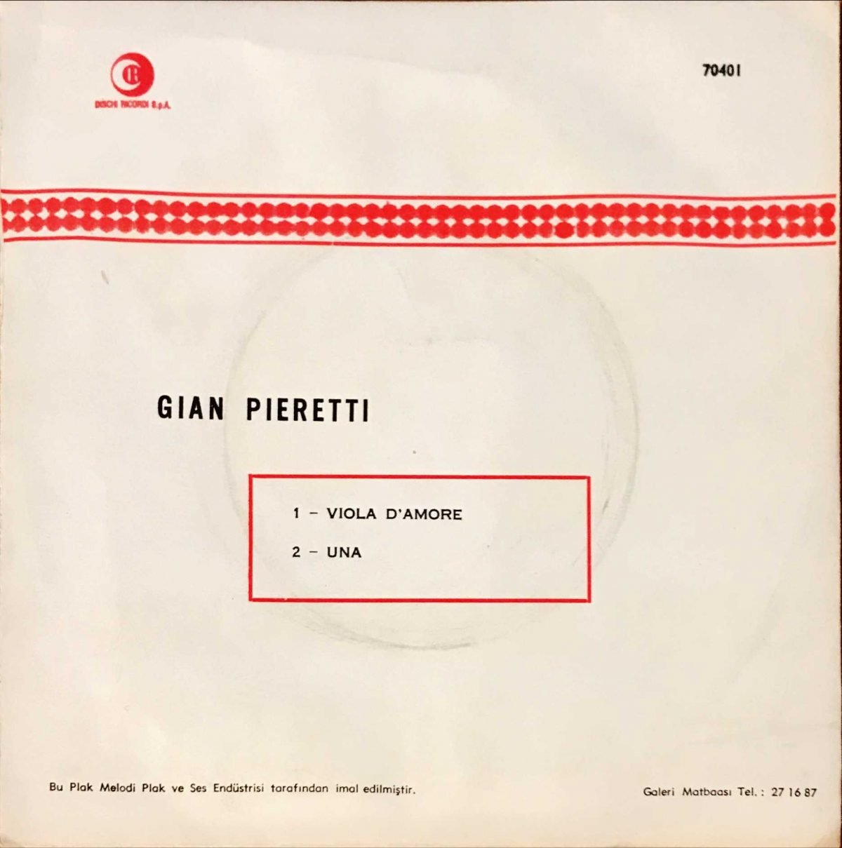 Gian Pieretti – Viola D’Amore / Una 45lik Plak (Türk Baskı) - Görsel 2