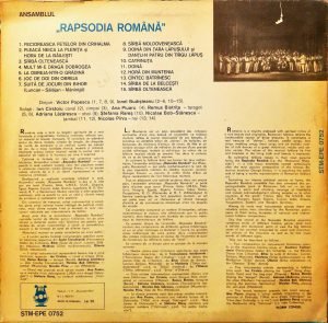 The Romanian Folk Music Ensemble – Rapsodia Română ‎LP Plak - Görsel 3