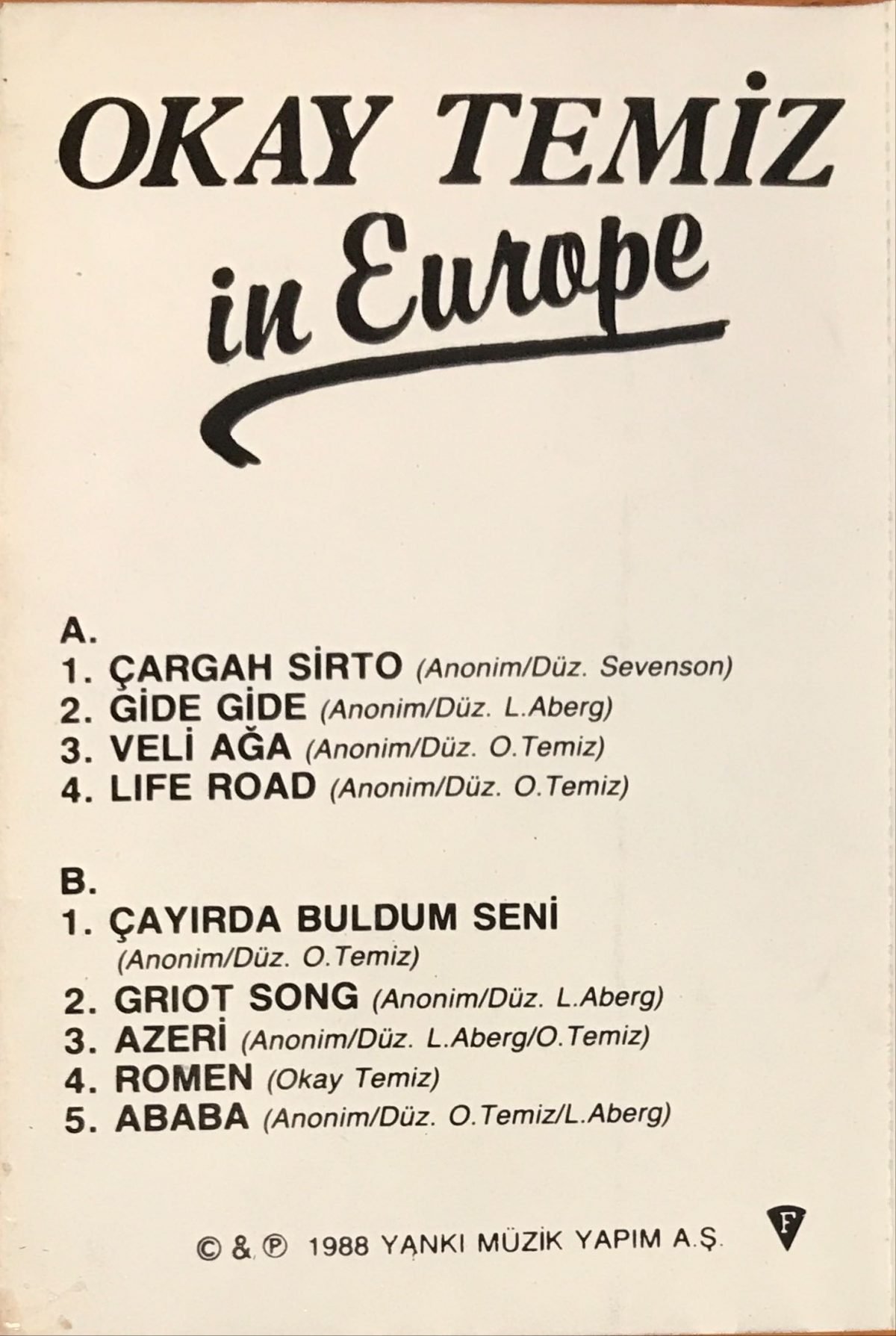Okay Temiz ‎– In Europe Kaset - Görsel 2