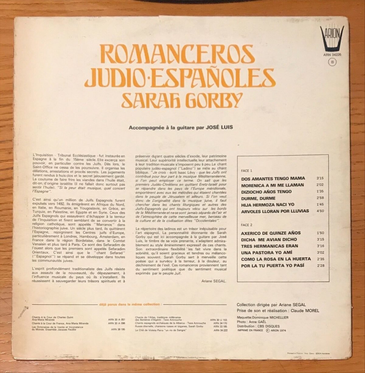 Sarah Gorby – Romanceros Judio Españoles LP Plak (Ladino) - Görsel 2