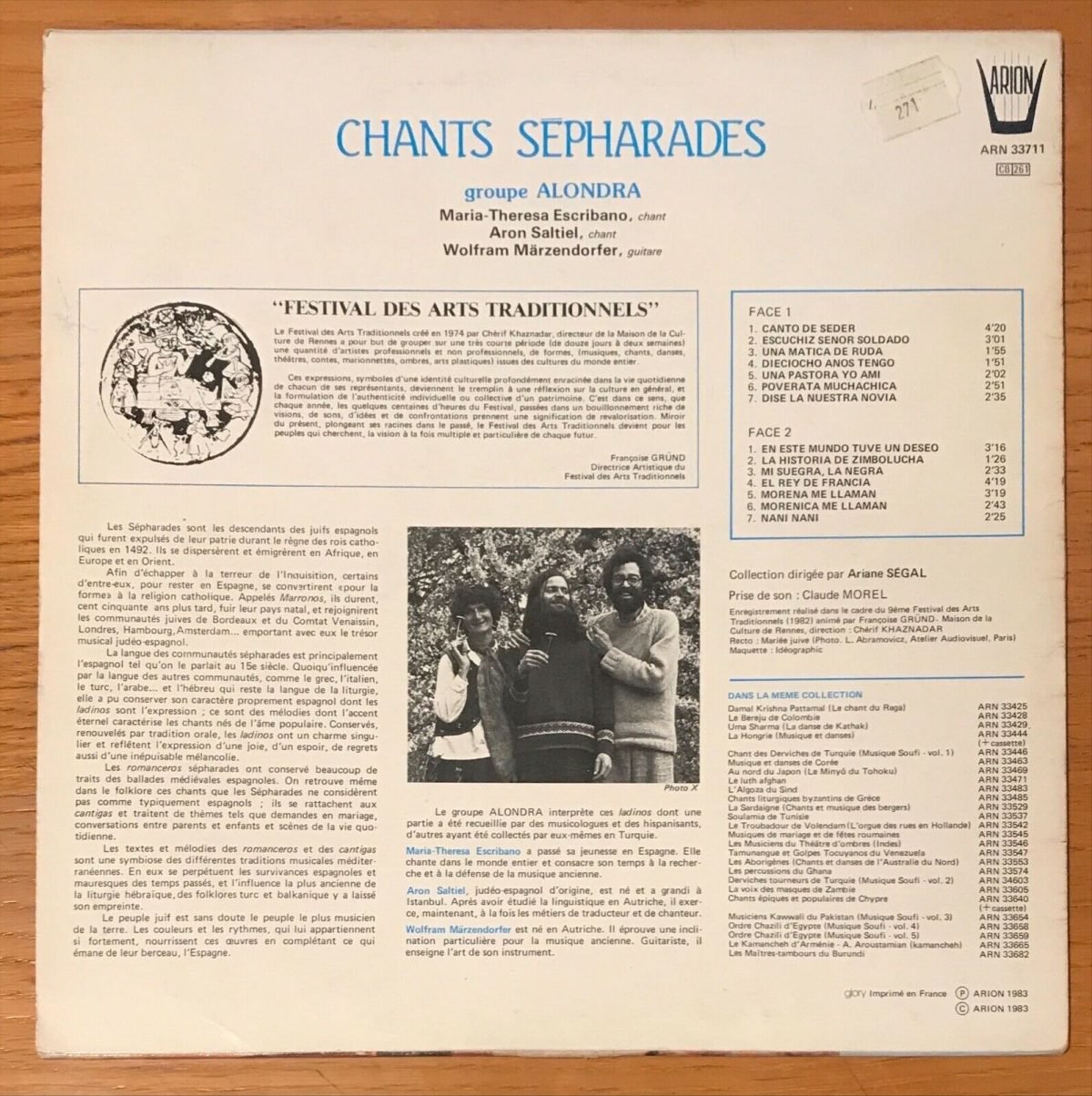 Groupe Alondra – Chants Sépharades LP Plak (Ladino) - Görsel 2