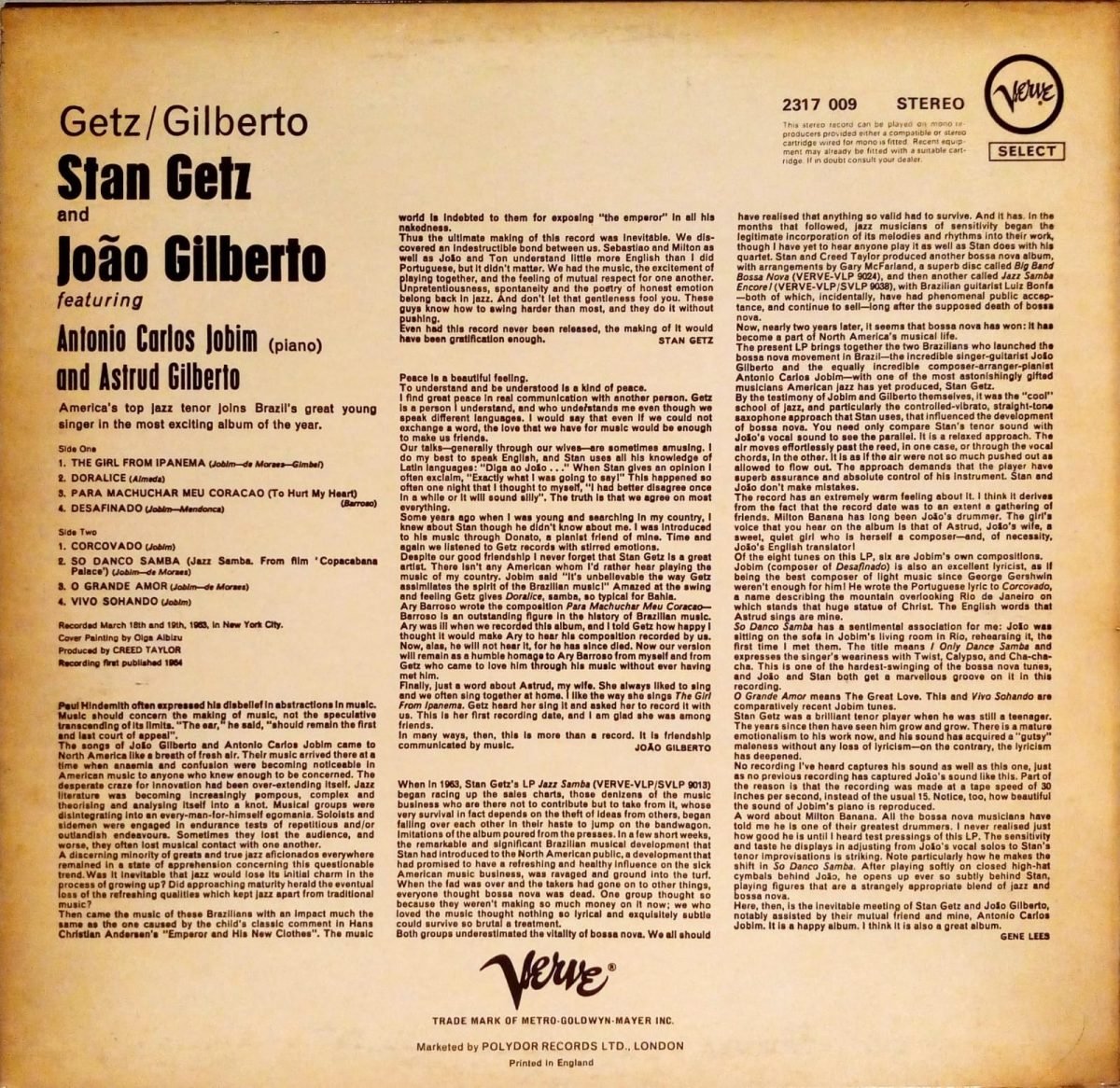 Stan Getz / João Gilberto ‎– Getz / Gilberto LP Plak - Görsel 3