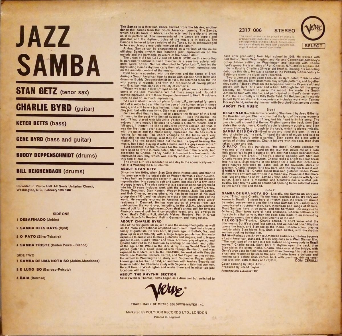 Stan Getz / Charlie Byrd – Jazz Samba LP Plak - Görsel 2