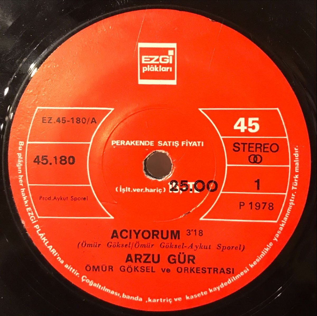 Arzu Gür ‎– Acıyorum / Samanyolu '78 45lik Plak - Görsel 3