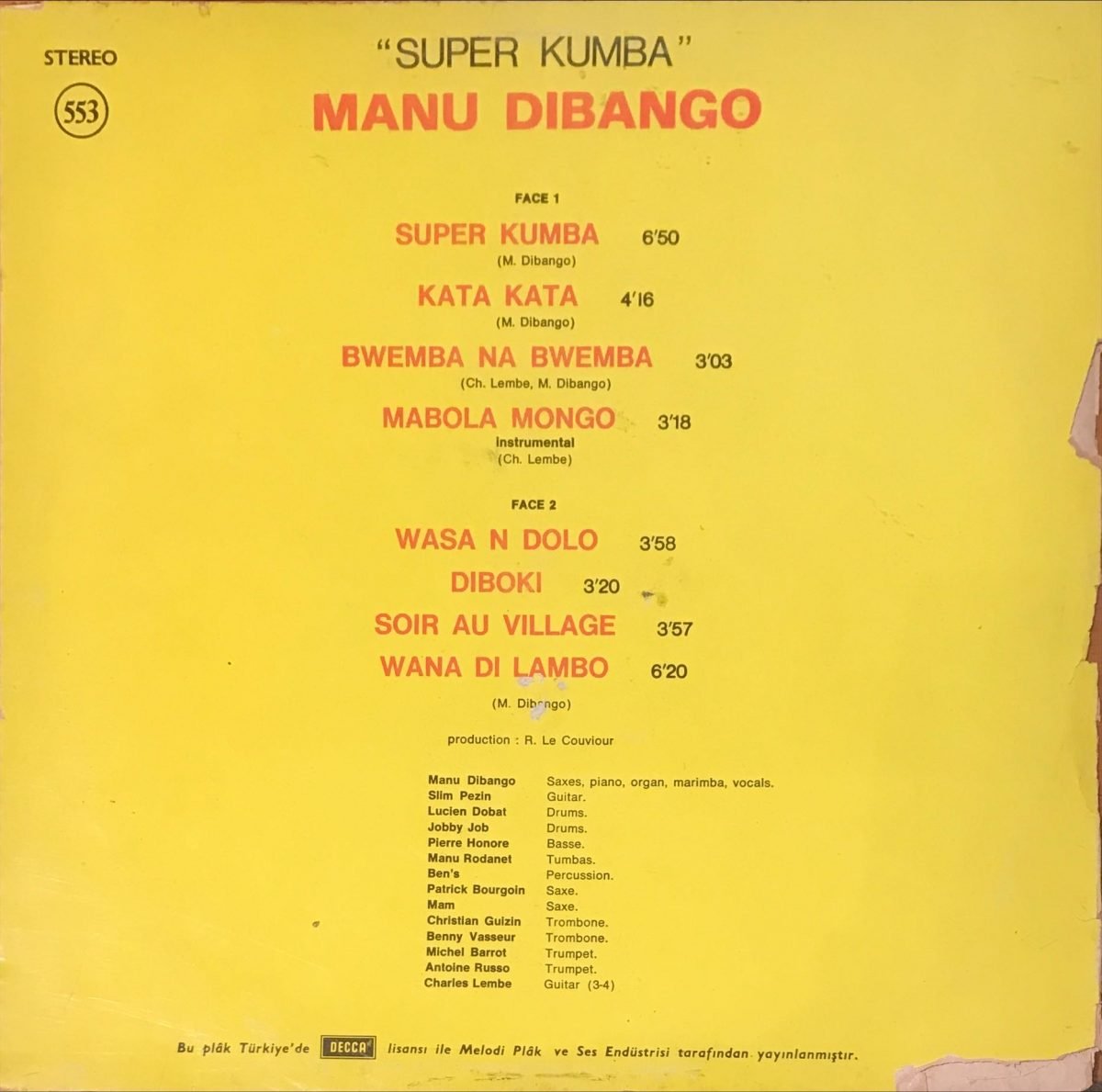 Manu Dibango ‎– Super Kumba LP Plak - Görsel 2