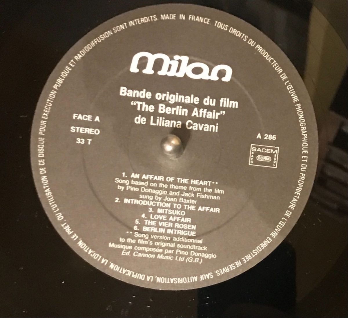Pino Donaggio – The Berlin Affair (Bande Originale Du Film) LP Plak - Görsel 3
