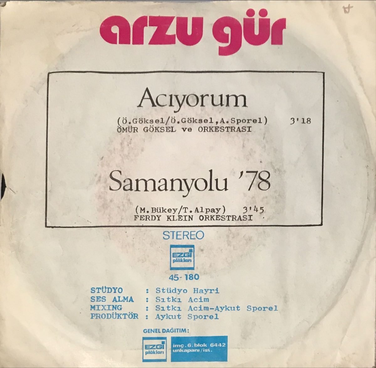 Arzu Gür ‎– Acıyorum / Samanyolu '78 45lik Plak - Görsel 2