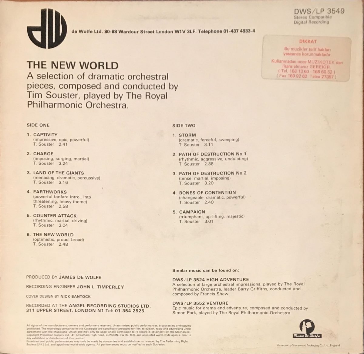 The Royal Philharmonic Orchestra ‎– The New World LP Plak (Library) - Görsel 2