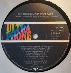 Vladimir Cosma – Les Mystères De Paris LP Plak - Görsel 2
