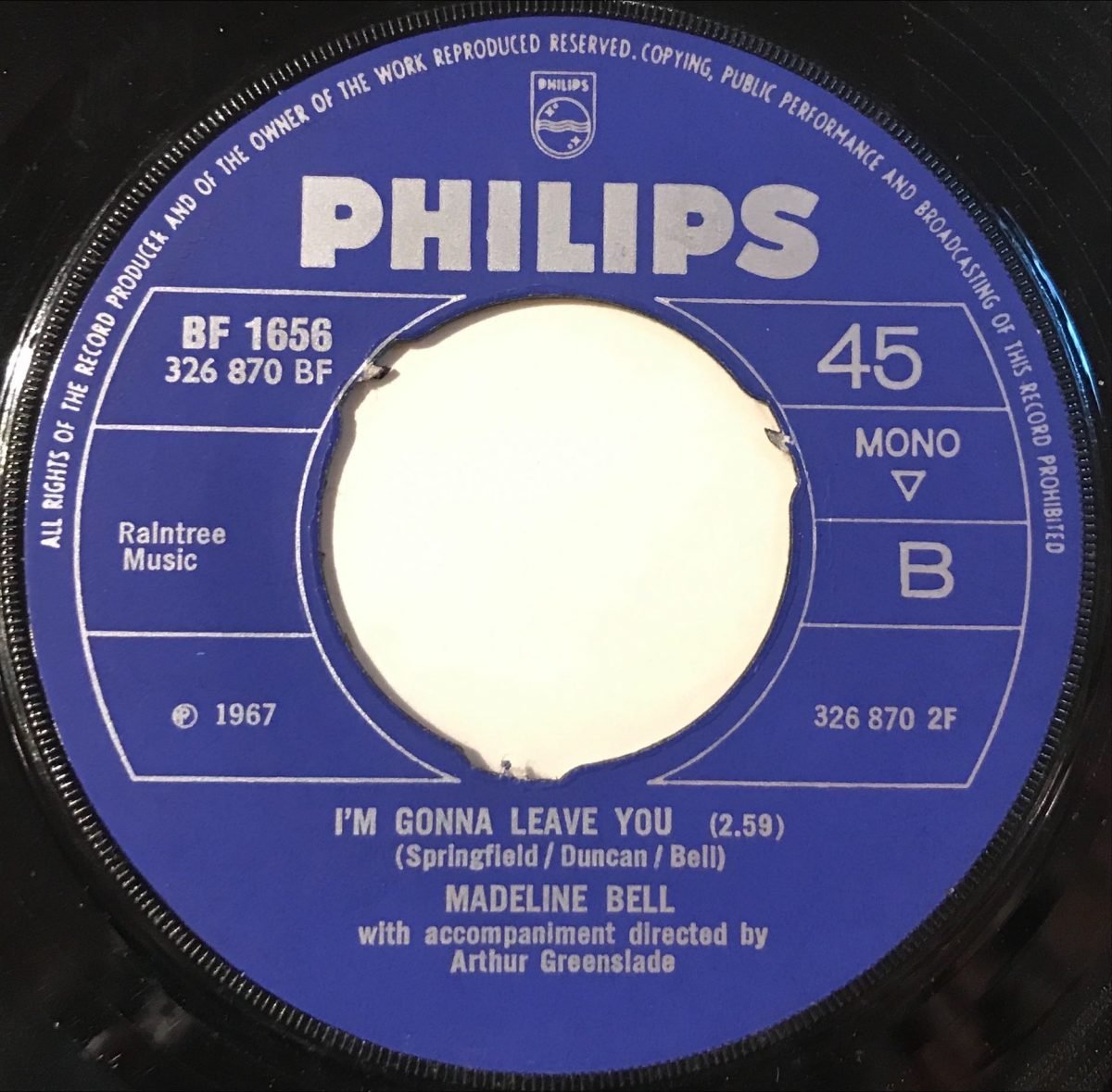Madeline Bell ‎– I'm Gonna Make You Love Me / I'm Gonna Leave You 45lik Plak (Rhythm & Blues) - Görsel 2