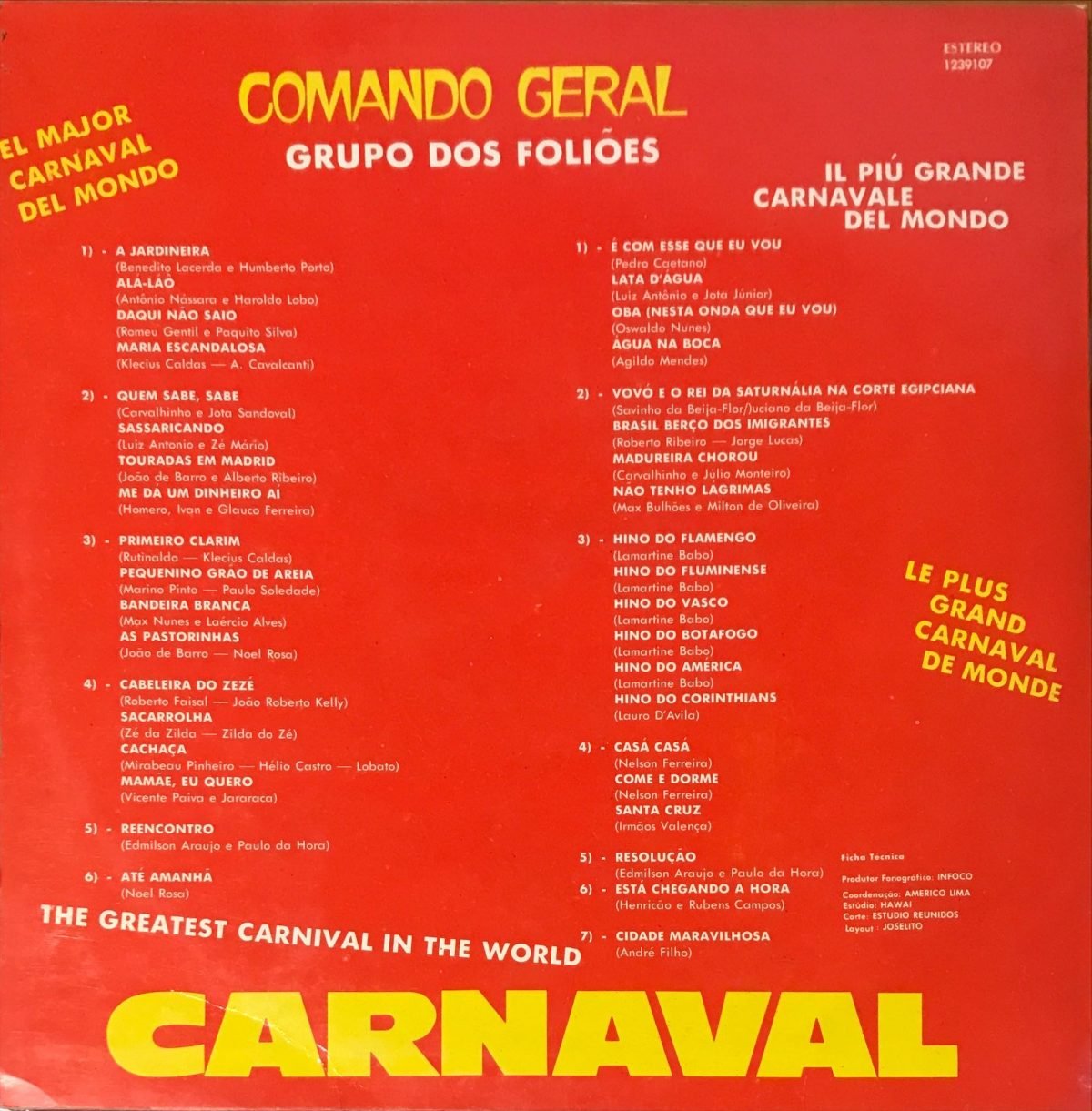 Grupo Dos Foliões ‎– Folia 78 Comando Geral LP Plak - Görsel 2
