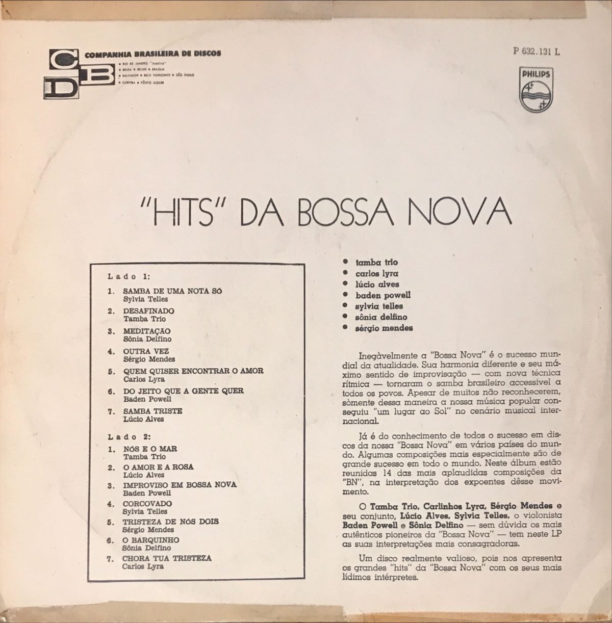 "Hits" Da Bossa Nova LP Plak - Görsel 2