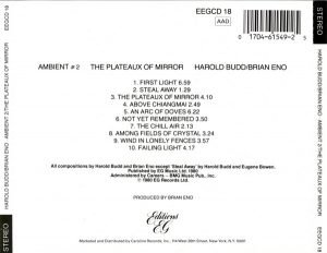 Harold Budd / Brian Eno – Ambient 2 The Plateaux Of Mirror CD - Görsel 3