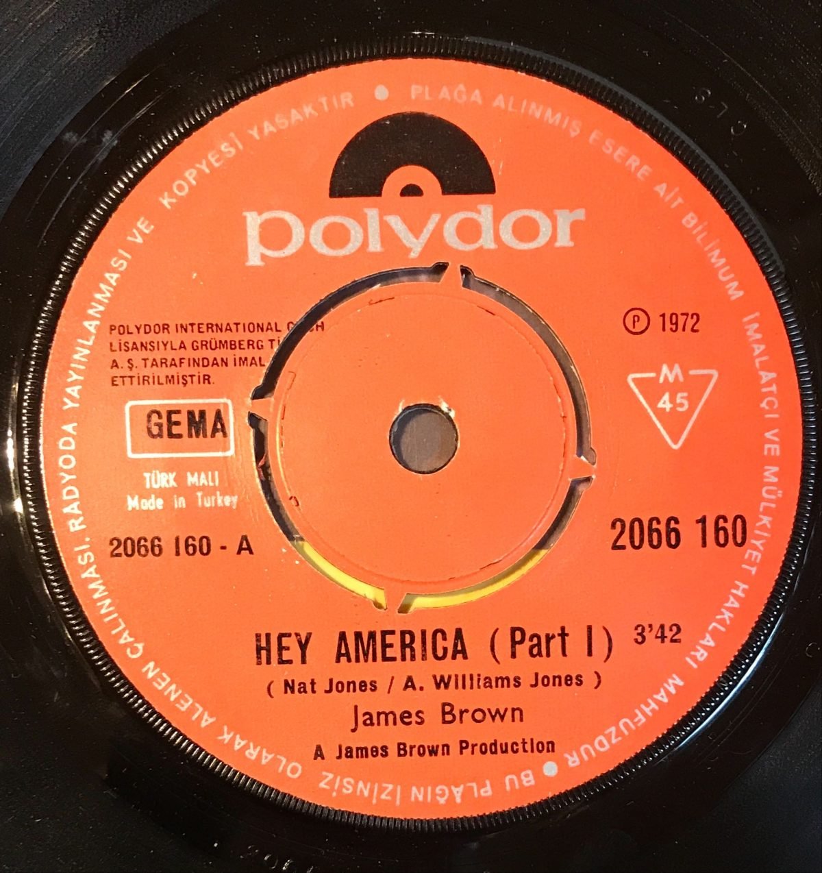 James Brown ‎– Hey America 45lik Plak (Yerli Baskı) - Görsel 2