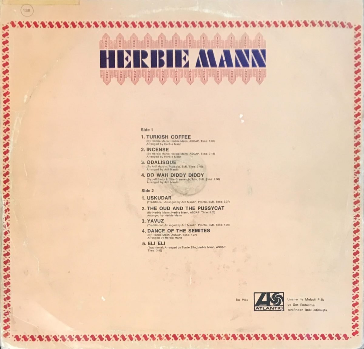 Herbie Mann – Impressions Of The Middle East LP Plak (Yerli Baskı) - Görsel 3