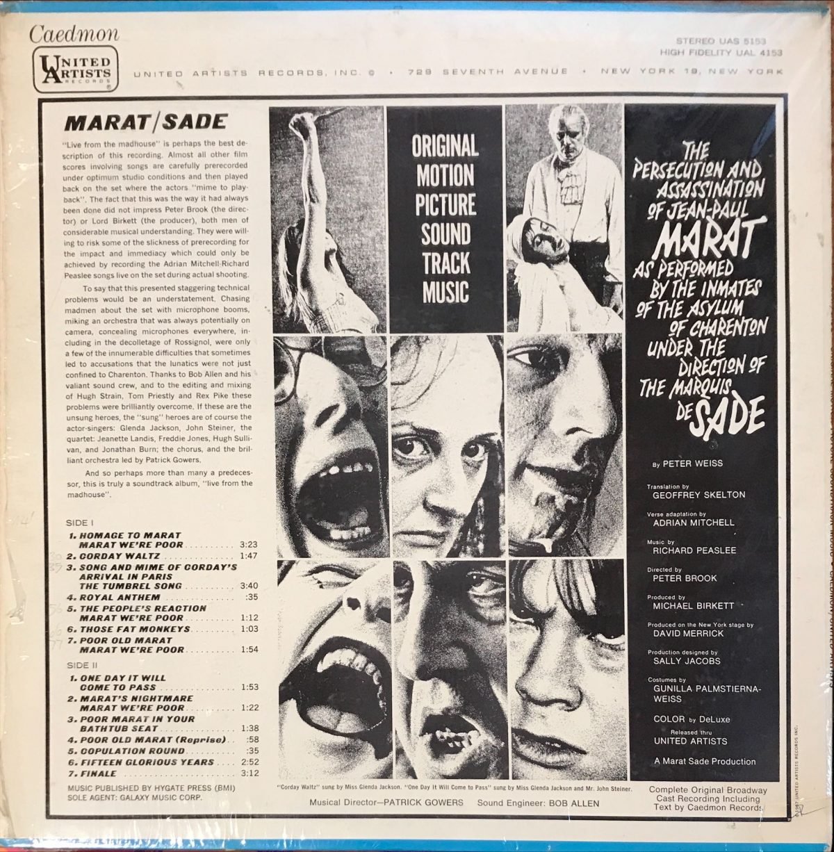 Richard Peaslee – Marat / Sade - Original Motion Picture Soundtrack Music LP Plak - Görsel 2