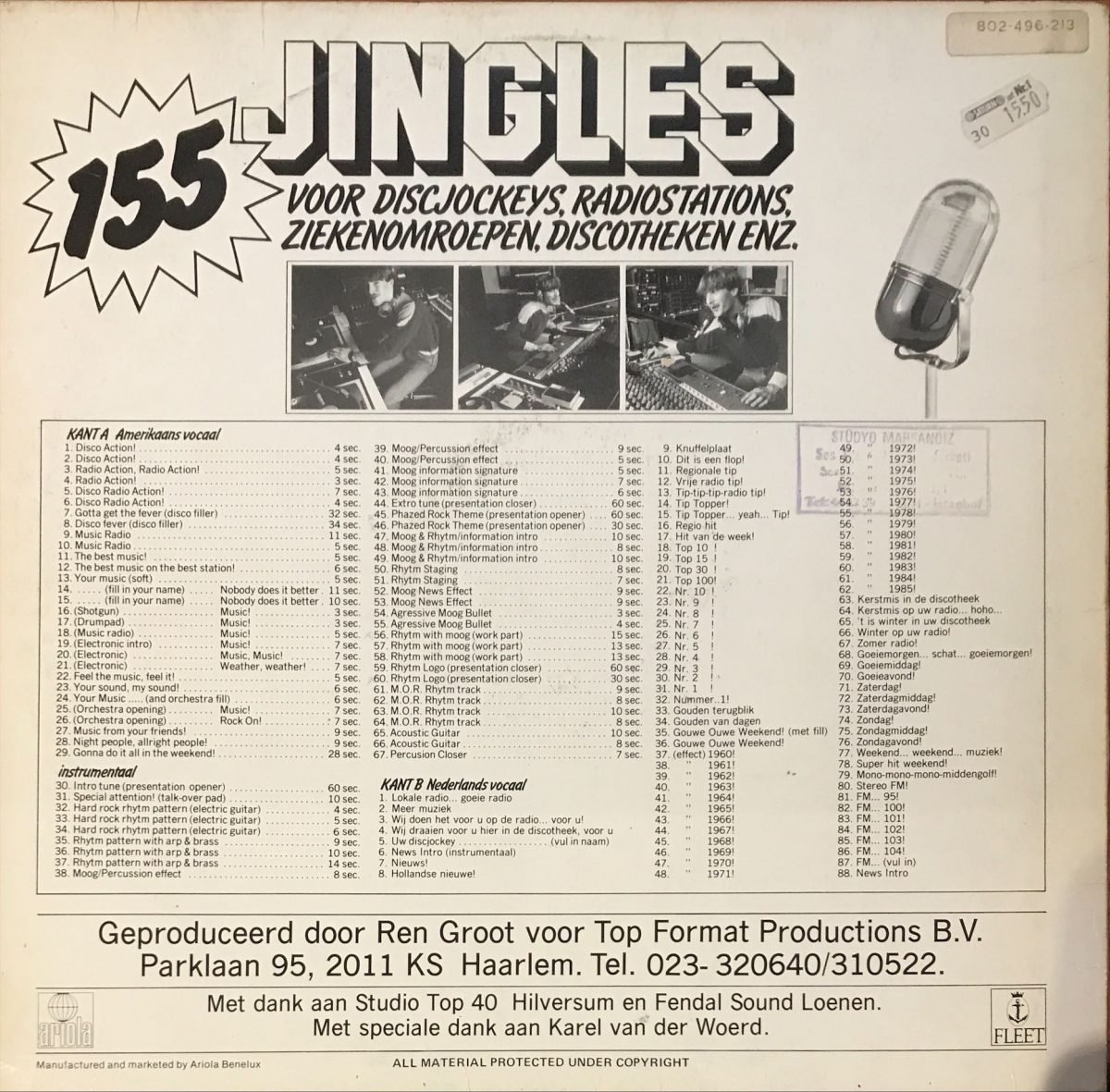 Ren Groot – 155 Jingles For Discjockey's, Radiostations LP Plak (Ses Efektleri) - Görsel 3