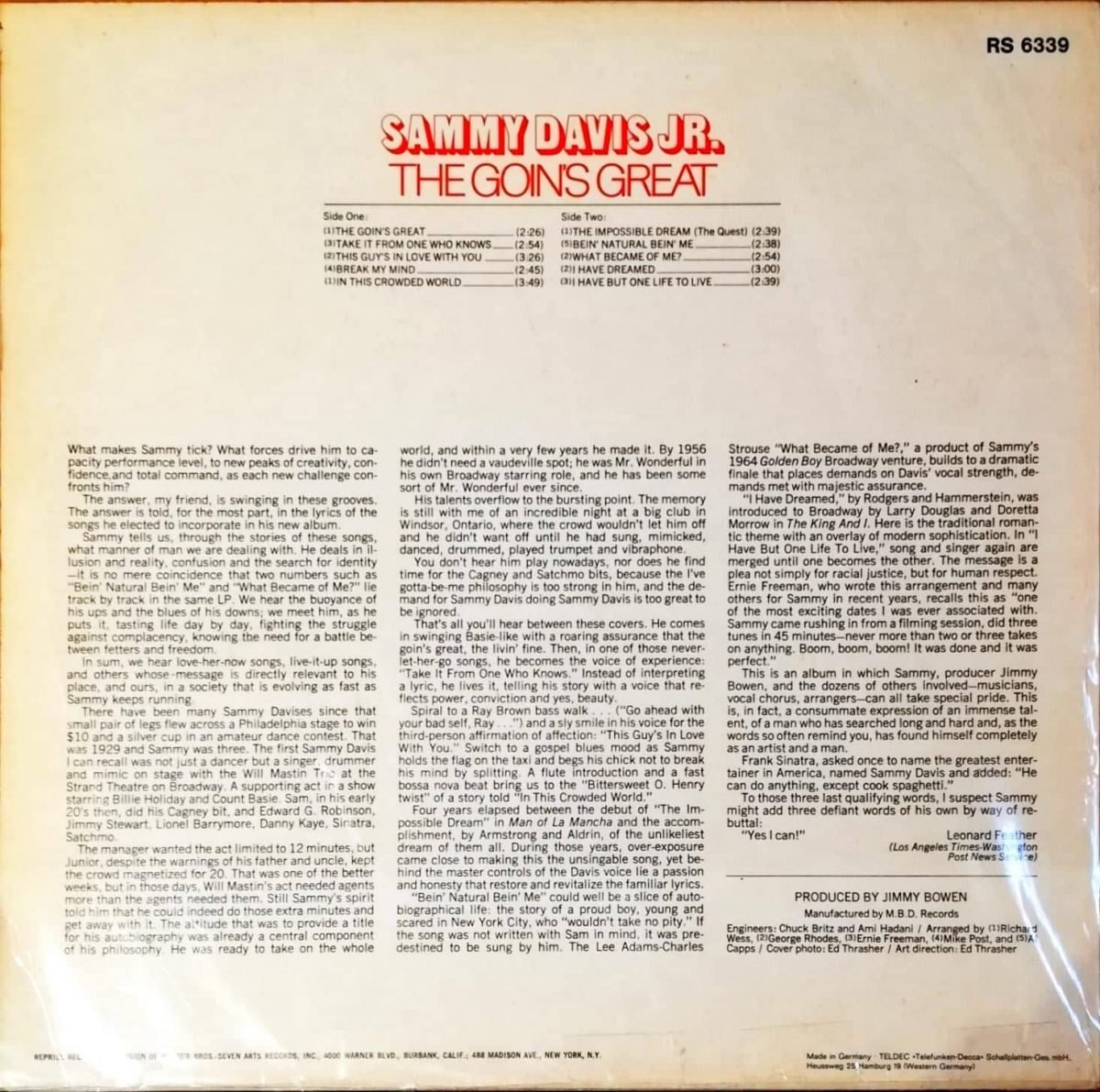 Sammy Davis Jr. – The Goin's Great LP Plak - Görsel 4