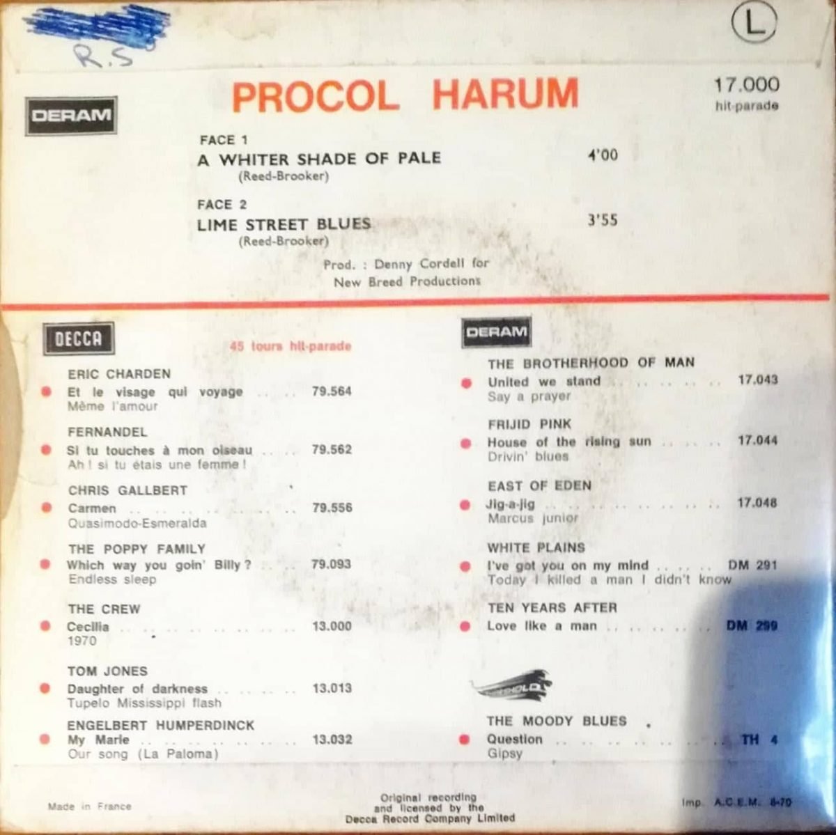 Procol Harum – A Whiter Shade Of Pale 45lik Plak - Görsel 2