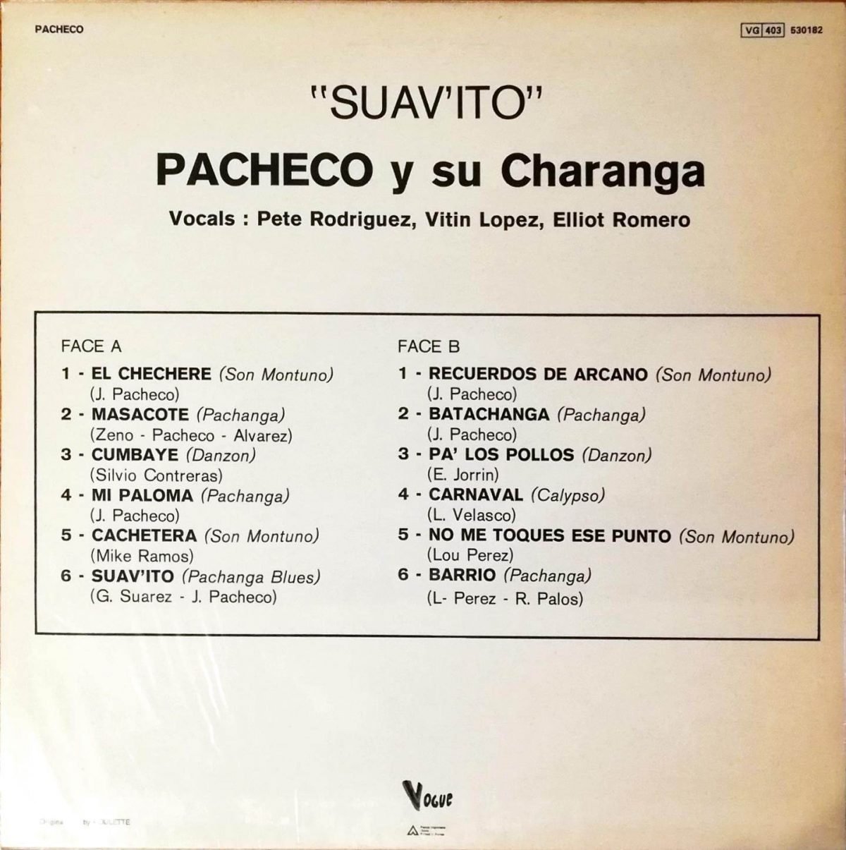 Pacheco Y Su Charanga ‎– Pacheco Y Su Charanga "Suav'ito" Vol. 4 LP Plak - Görsel 2