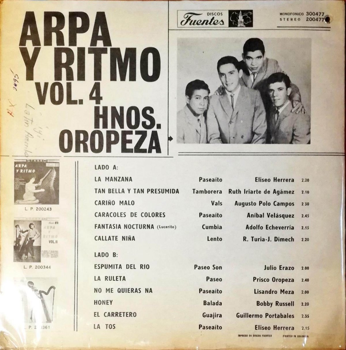Hermanos Oropeza ‎– Arpa Y Ritmo Vol.4 LP Plak - Görsel 2