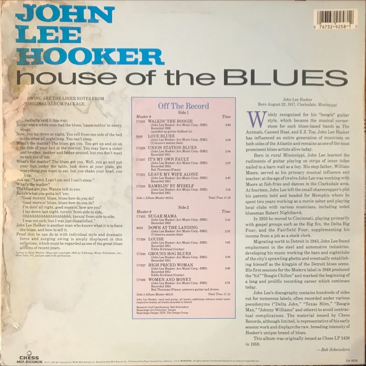 John Lee Hooker – House Of The Blues LP Plak - Görsel 3