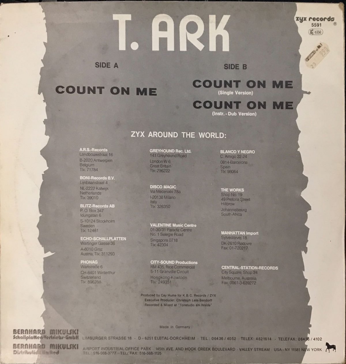 T. Ark – Count On Me 12'' Maxi Single Plak - Görsel 2