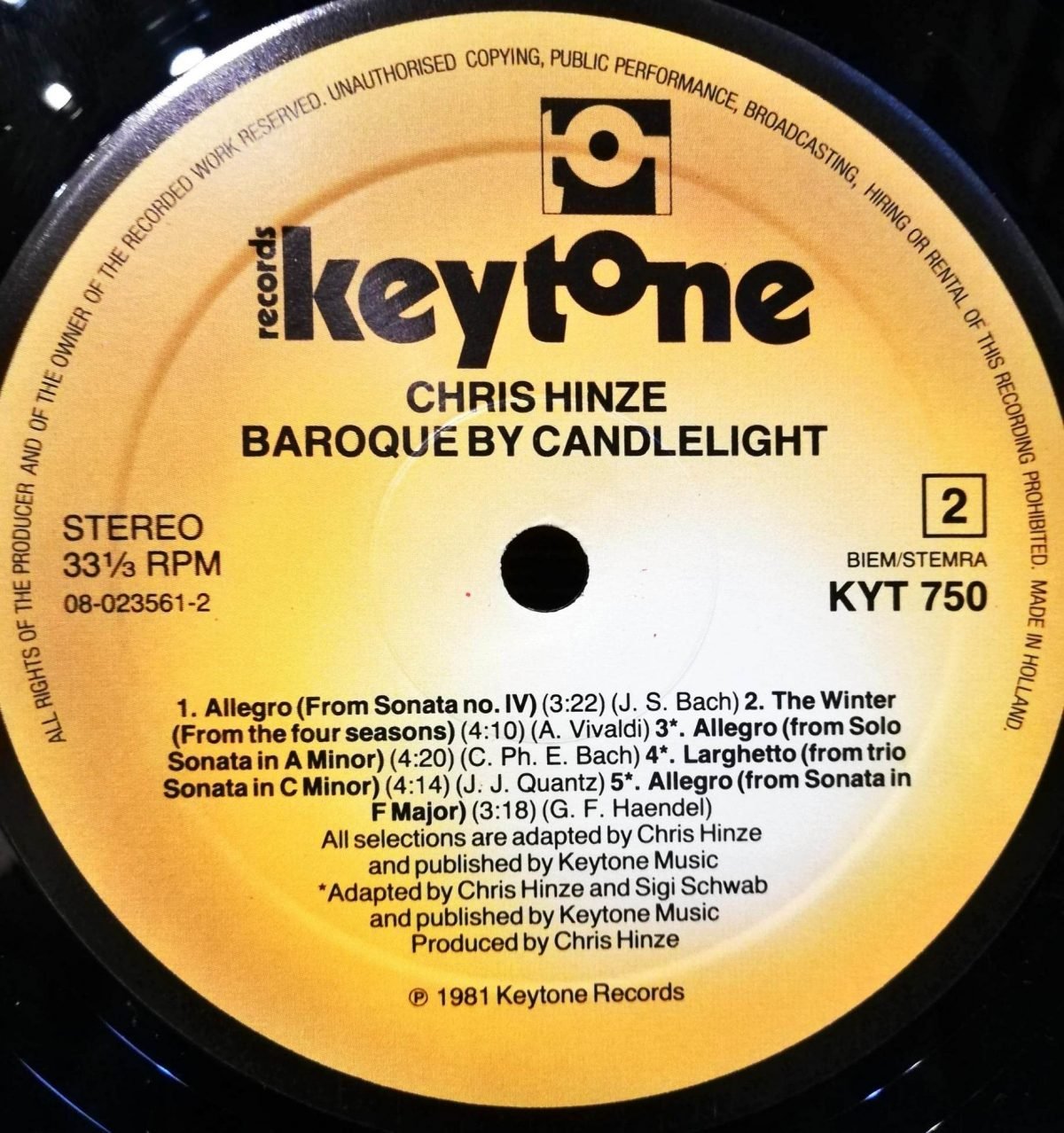 Chris Hinze Featuring: Sigi Schwab – Baroque By Candlelight LP Plak - Görsel 2