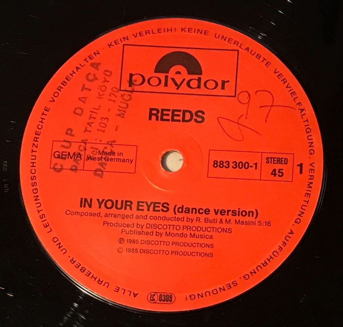 Reeds – In Your Eyes 12'' Maxi Single Plak (Italo Disco) - Görsel 2