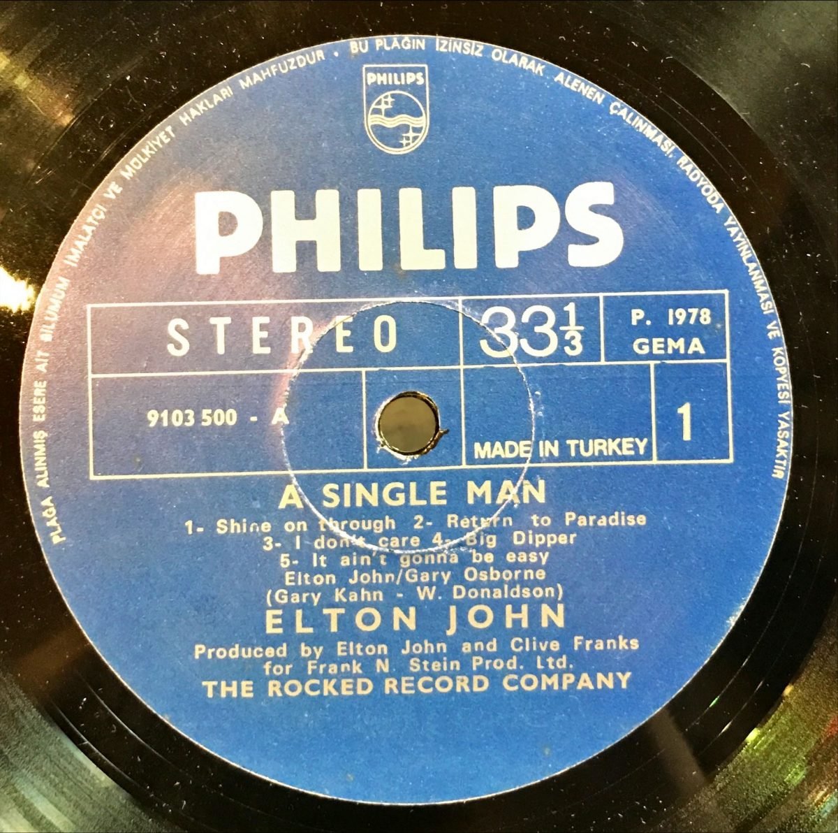 Elton John ‎– A Single Man LP Plak - Görsel 2