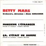 Betty Mars – Monsieur L' Étranger / Ça, C' Était Un Homme 45lik Plak - Görsel 2