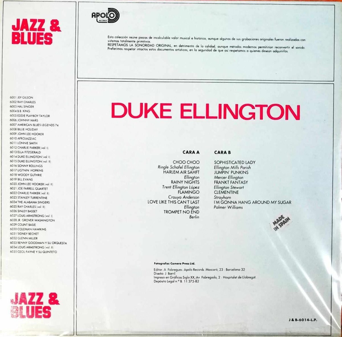 Duke Ellington – Jazz & Blues. Vol. 14 - Duke Ellington LP Plak - Görsel 2