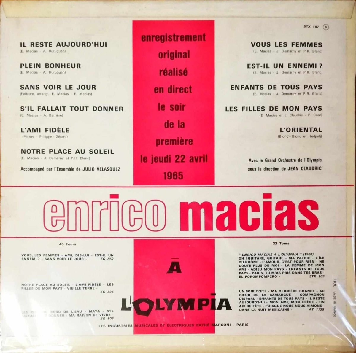 Enrico Macias – A L'Olympia LP Plak - Görsel 3