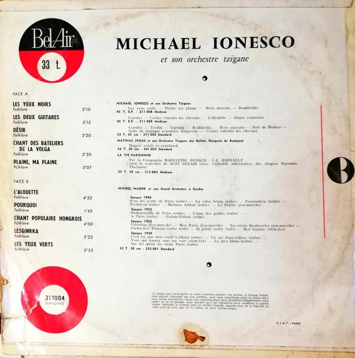 Michael Ionesco Et Son Orchestre Tzigane – Les Yeux Noirs LP Plak - Görsel 2
