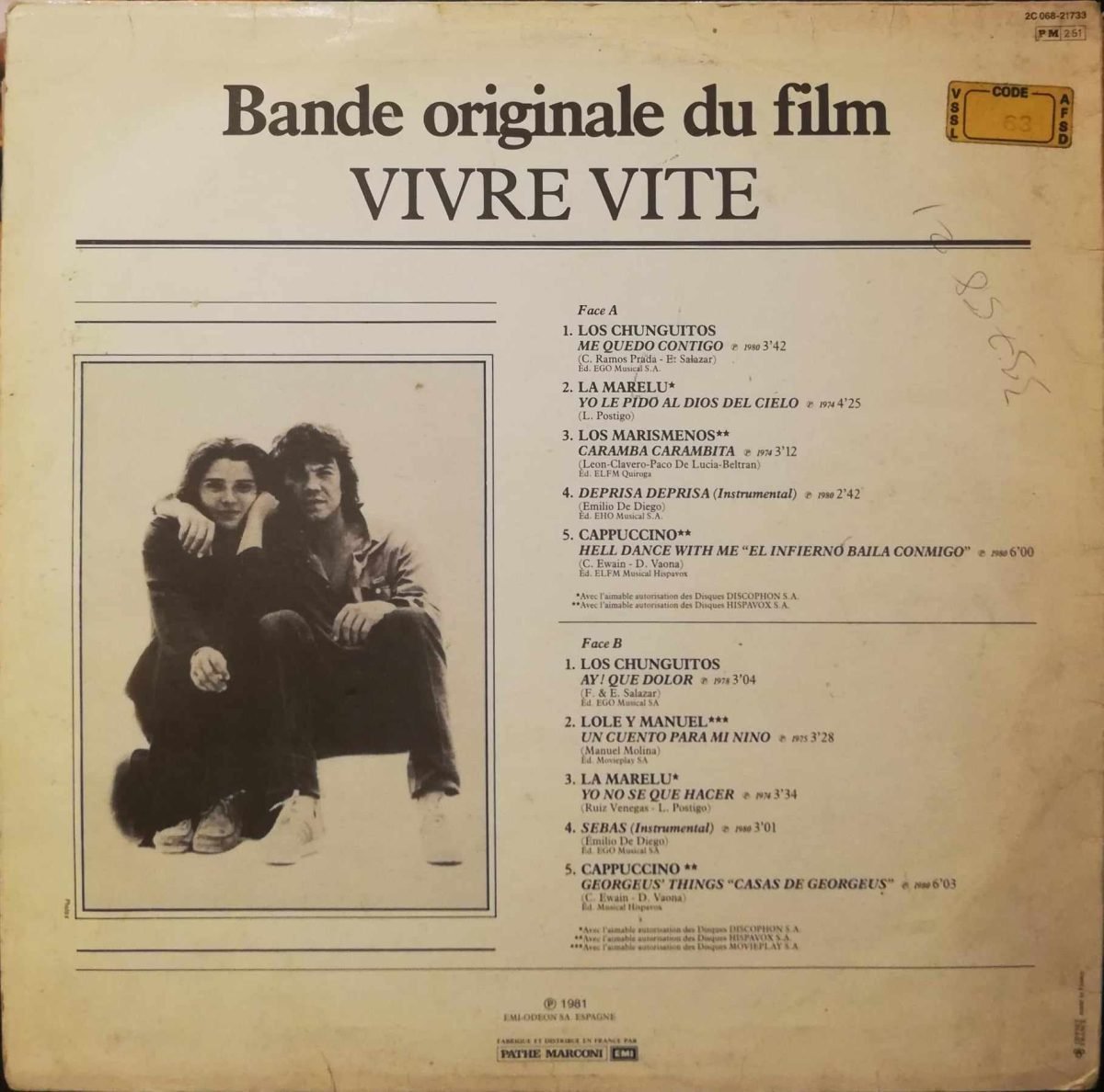 Bande Originale Du Film "Vivre Vite" LP Plak - Görsel 2
