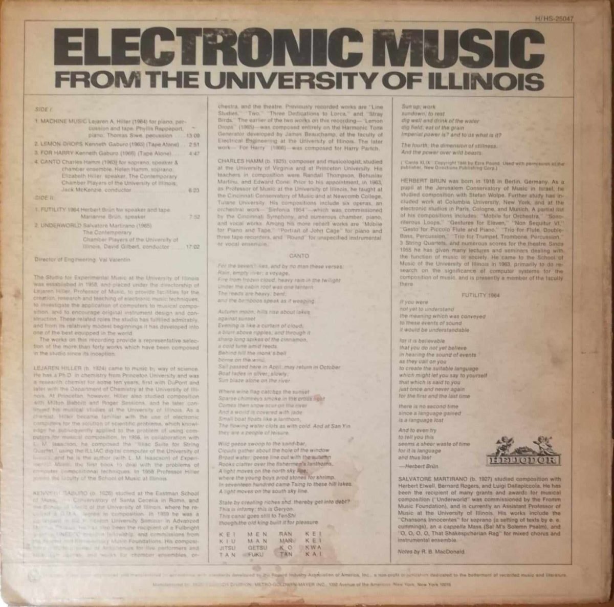 Brün / Gaburo / Hamm / Hiller / Martirano – Electronic Music From The University Of Illinois LP Plak - Görsel 2