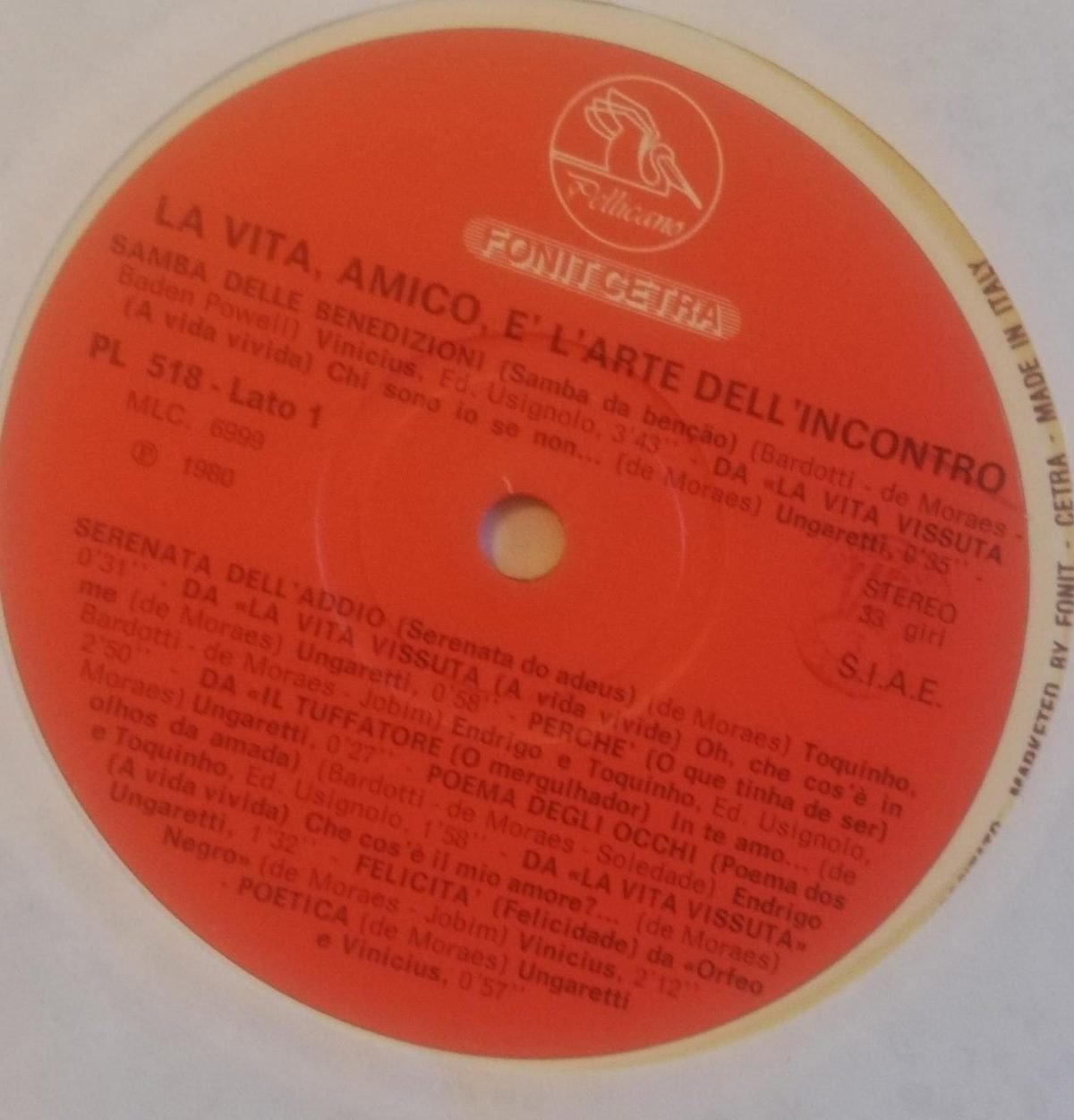 Vinicius De Moraes, Giuseppe Ungaretti, Sergio Endrigo – La Vita, Amico, È L'Arte Dell'Incontro LP Plak - Görsel 3