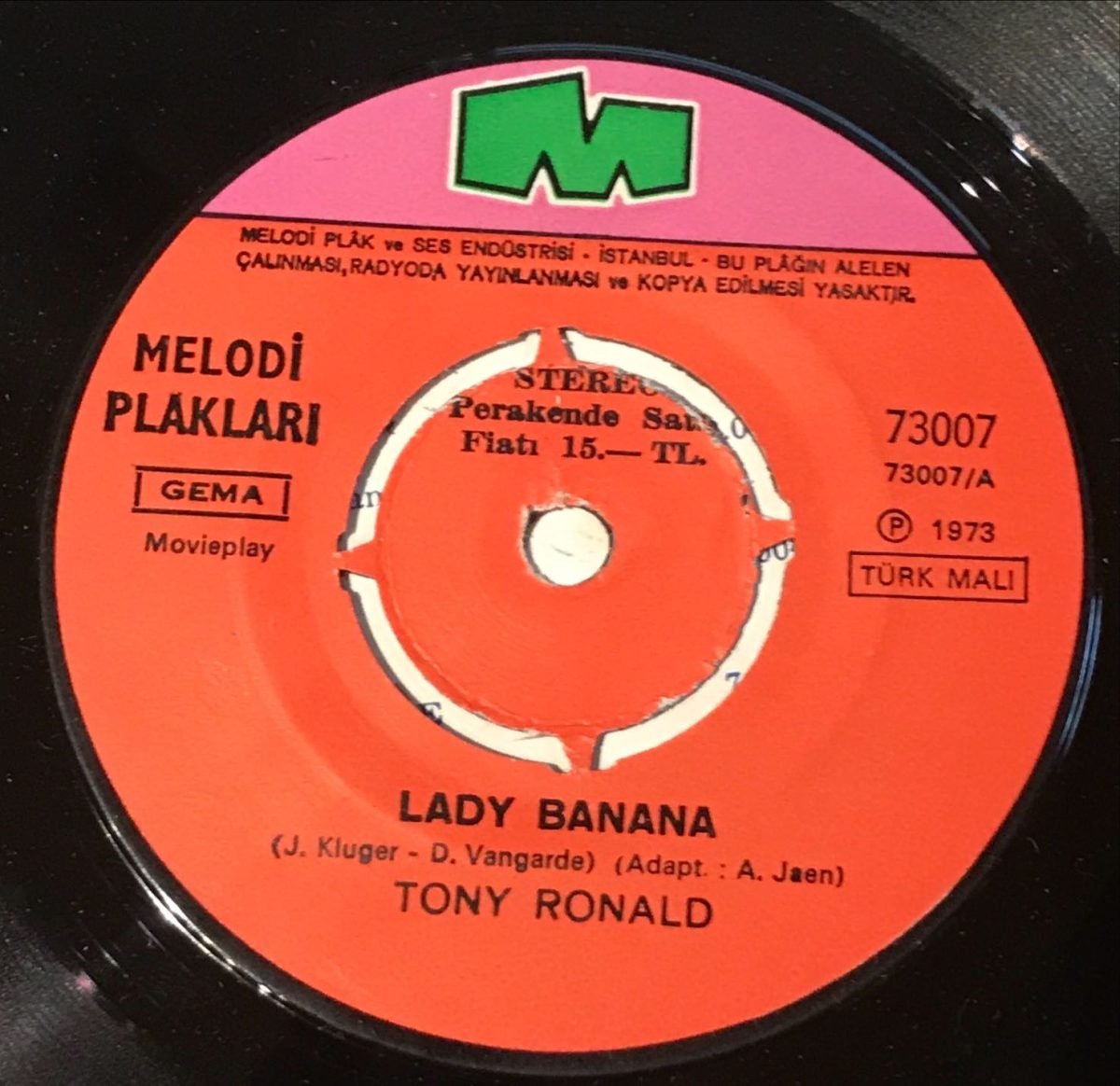 Tony Ronald – Lady Banana 45lik Plak - Görsel 2