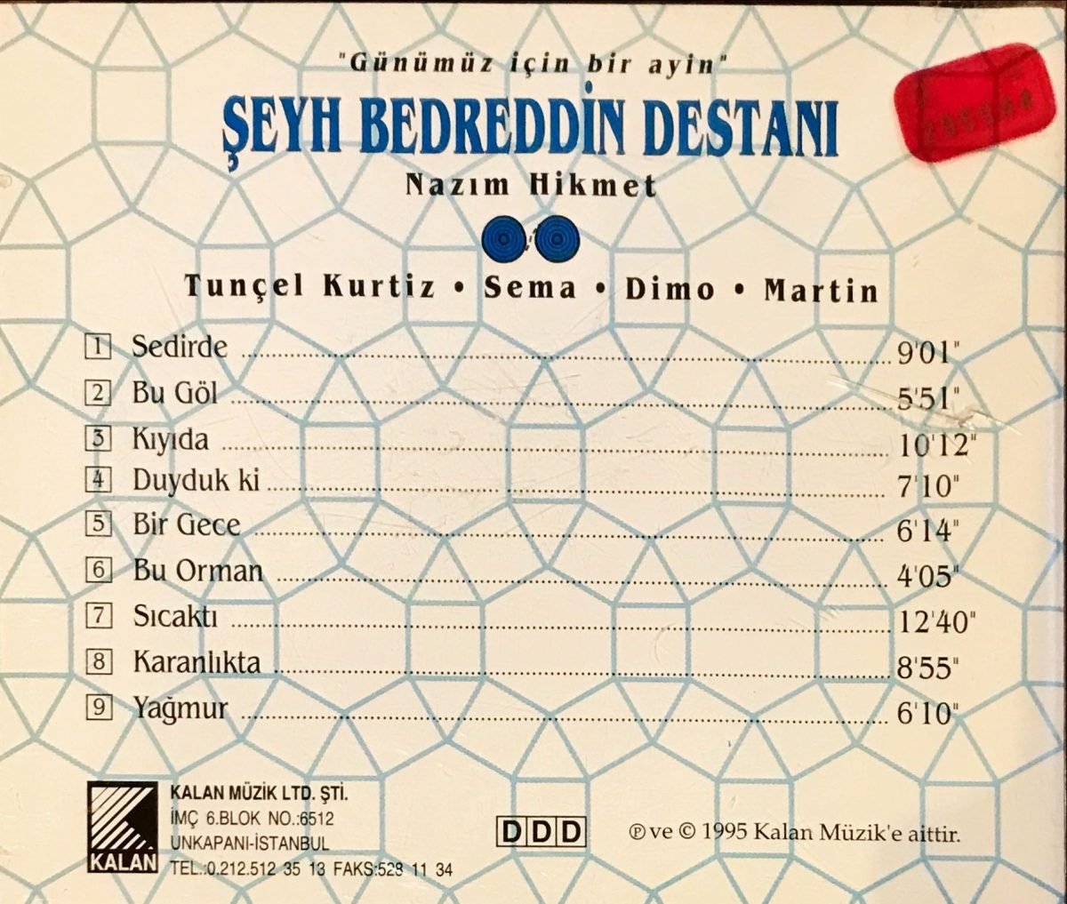Nazım Hikmet / Tunçel Kurtiz, Sema, Dimo, Martin – Şeyh Bedreddin Destanı / "Günümüz Için Bir Ayin" CD - Görsel 2