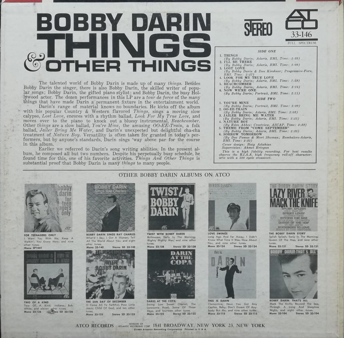 Bobby Darin – Things And Other Things LP Plak - Görsel 3