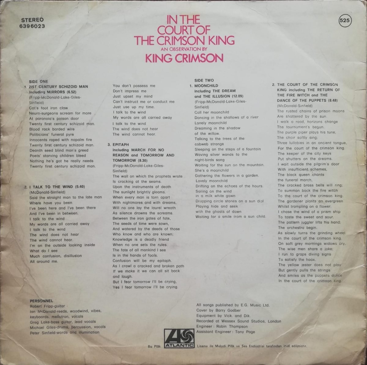 King Crimson – In The Court Of The Crimson King An Observation By King Crimson LP Plak - Görsel 2