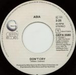 Asia – Don't Cry 45lik Plak - Görsel 2