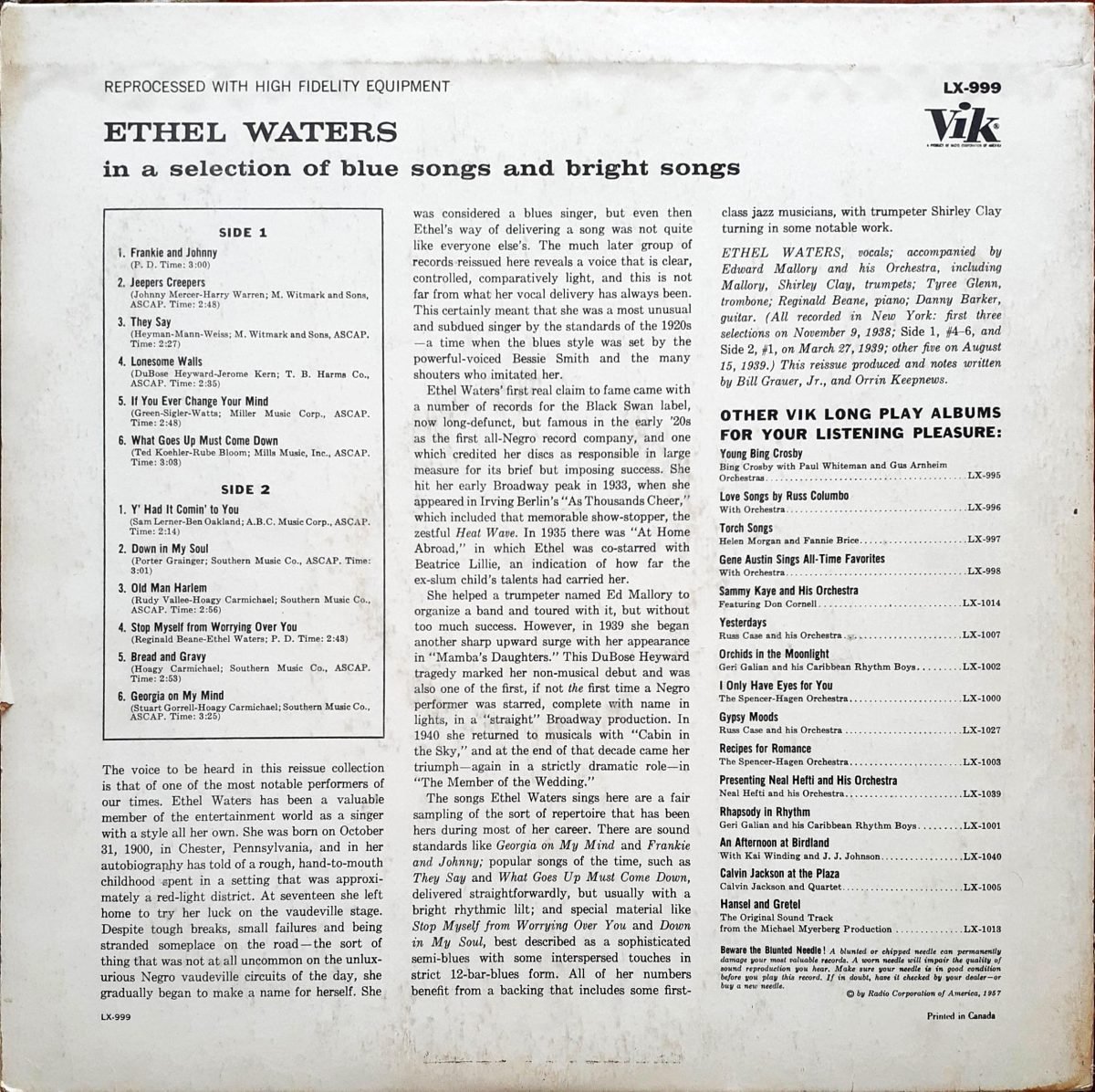 Ethel Waters – Ethel Waters LP Plak - Görsel 3