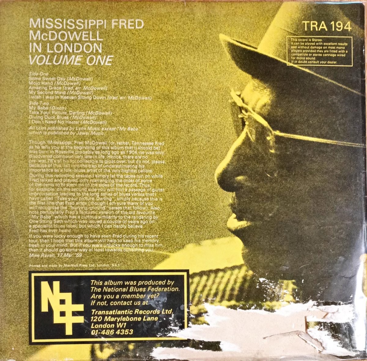 Mississippi Fred McDowell – Mississippi Fred McDowell In London (Volume One) LP Plak - Görsel 2