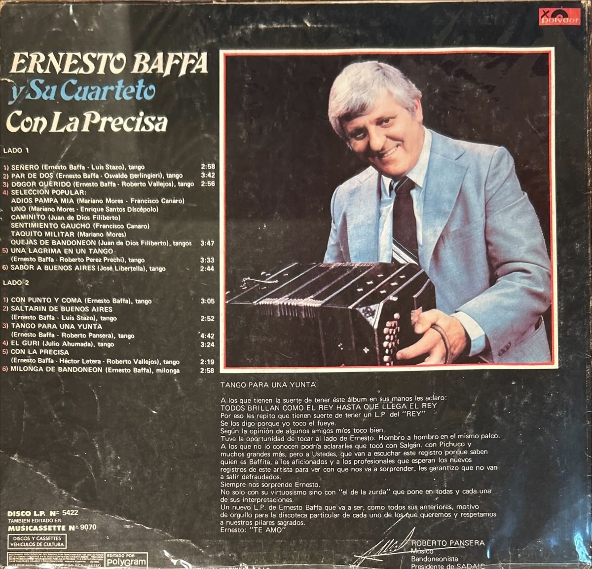 Ernesto Baffa Y Su Cuarteto – Con La Precisa LP Plak (Tango) - Görsel 2