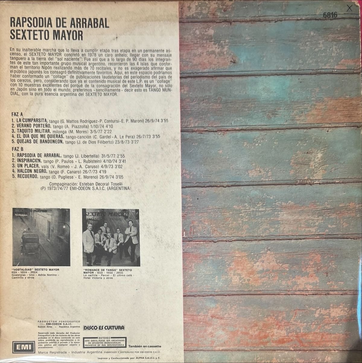 Sexteto Mayor – Rapsodia De Arrabal LP Plak (Tango) - Görsel 2