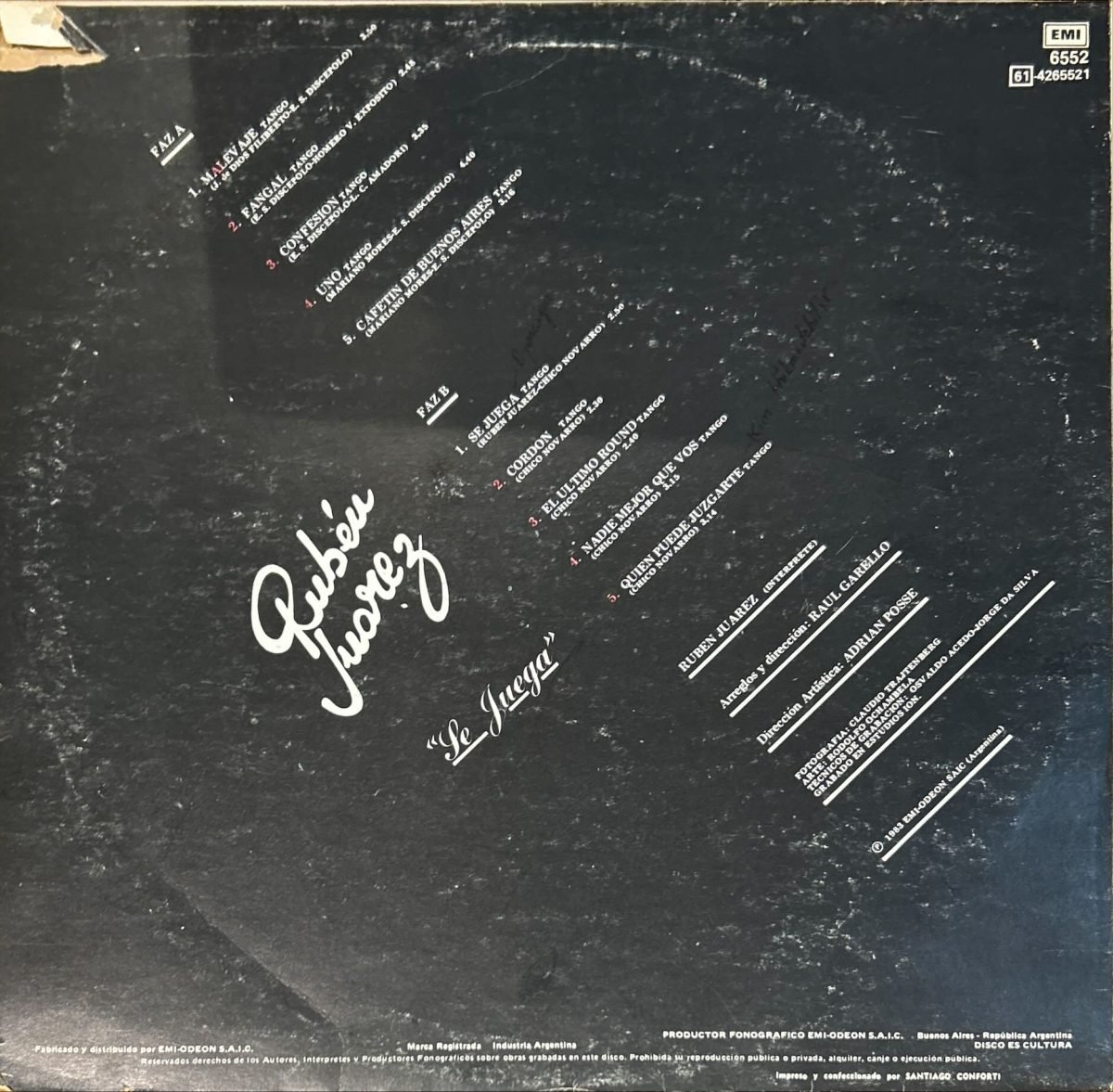 Rubén Juárez – Se Juega LP Plak (Tango) - Görsel 2