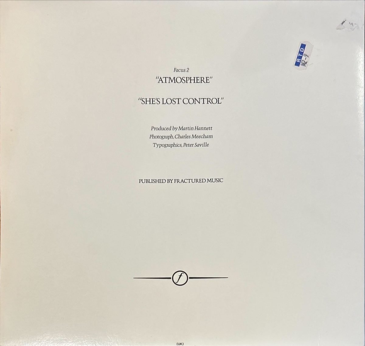 Joy Division – She's Lost Control 12" Maxi Single Plak - Görsel 2