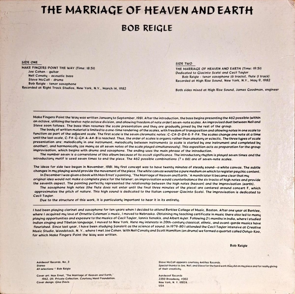 Bob Reigle – The Marriage Of Heaven And Earth LP Plak - Görsel 2