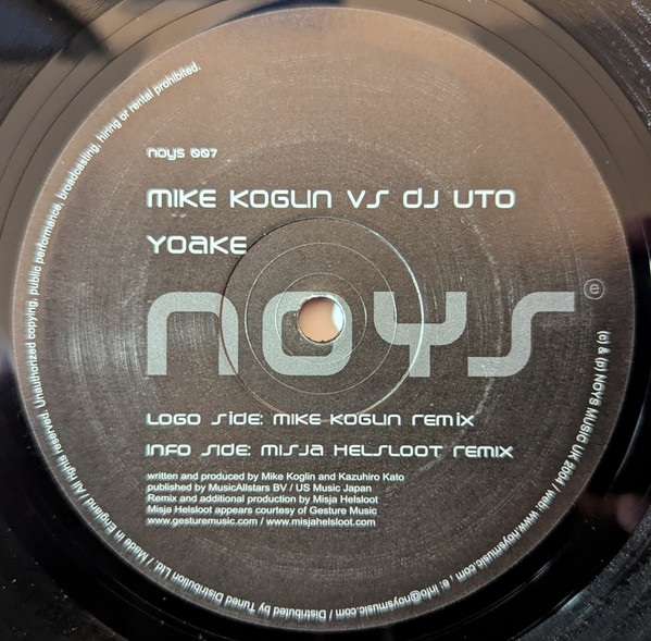 Mike Koglin Vs DJ Uto – Yoake 12'' Maxi Single Plak (Trance)